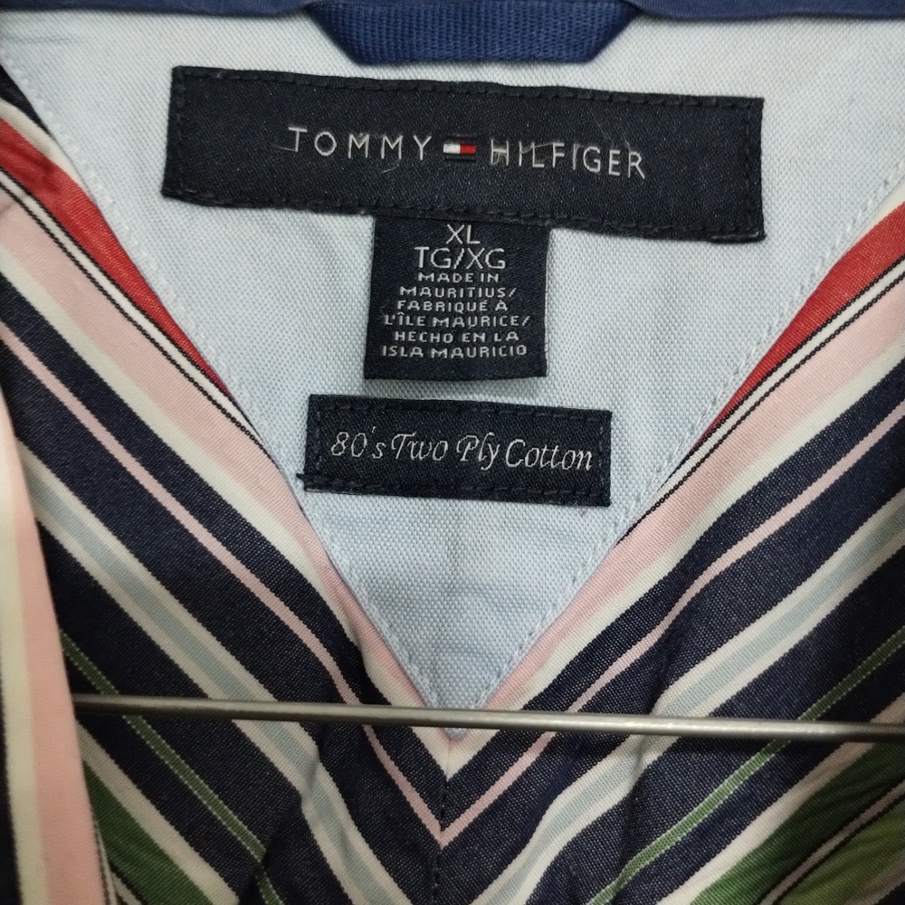 Tommy Hilfiger Navy and Pink Striped Shirt